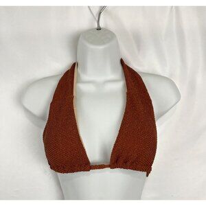 Rhythm Australia-Made Metallic & Brown Bikini Halter Top Women's Size L